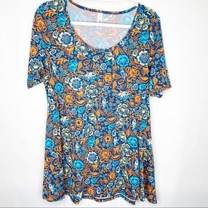 Lularoe Blue Orange Floral Perfect Tee Top Small